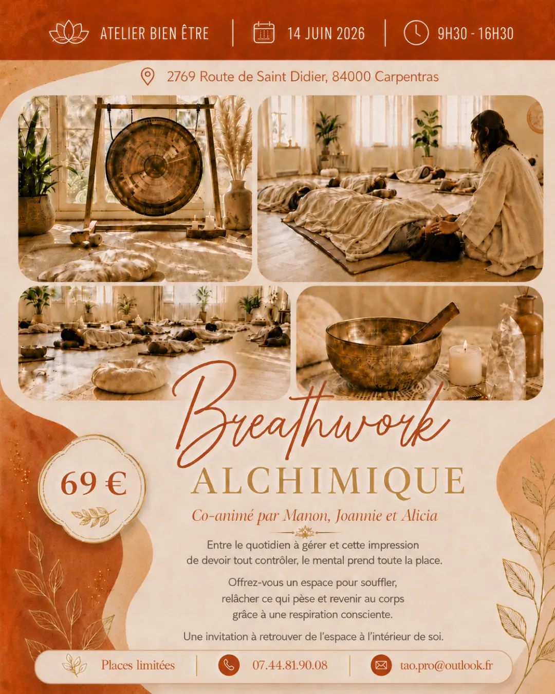 Affiche de l’atelier Breathwork Alchimique à Carpentras le 14 juin 2026 co-animé par Manon Joannie et Alicia