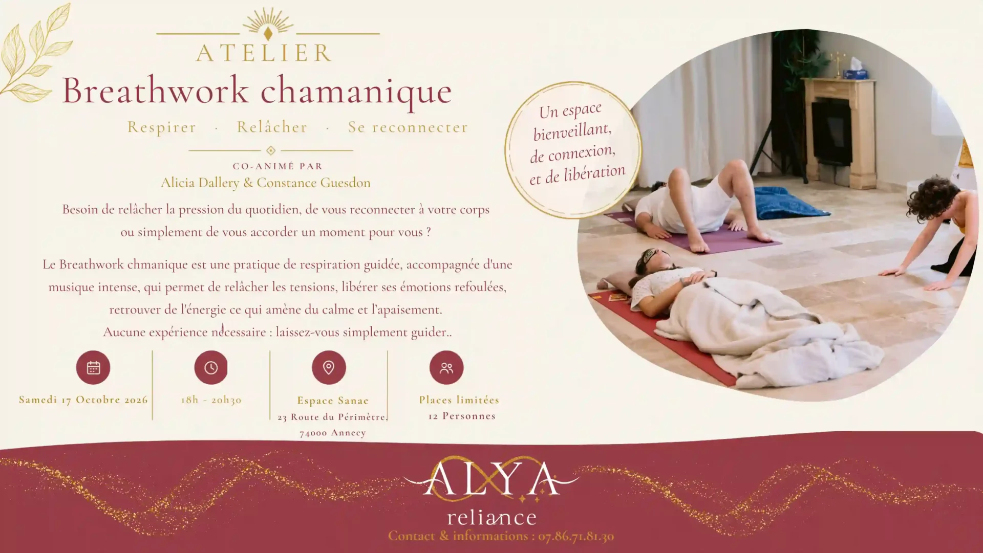 Atelier breathwork alchimique à Annecy le 17 octobre 2026, co-animé par Alicia Dallery et Constance Guesdon