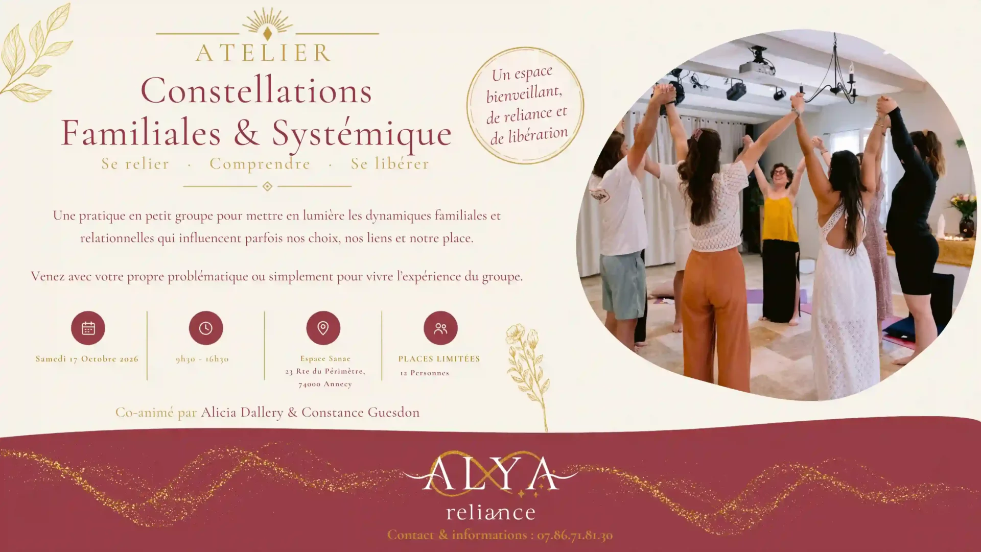 Atelier de constellations familiales à Annecy le 17 octobre 2026, co-animé par Alicia Dallery et Constance Guesdon